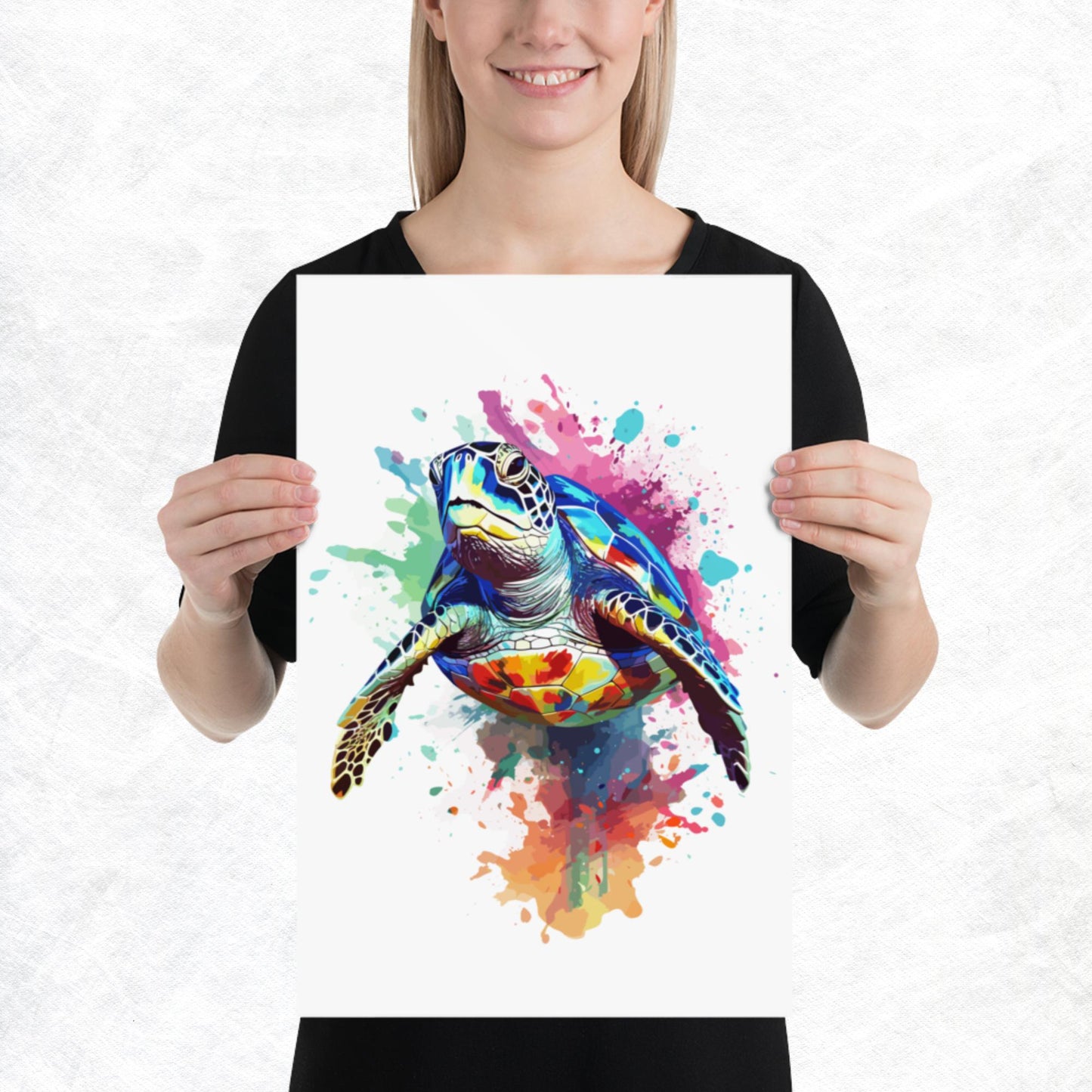 Rainbow Paint Turtle Paper Poster