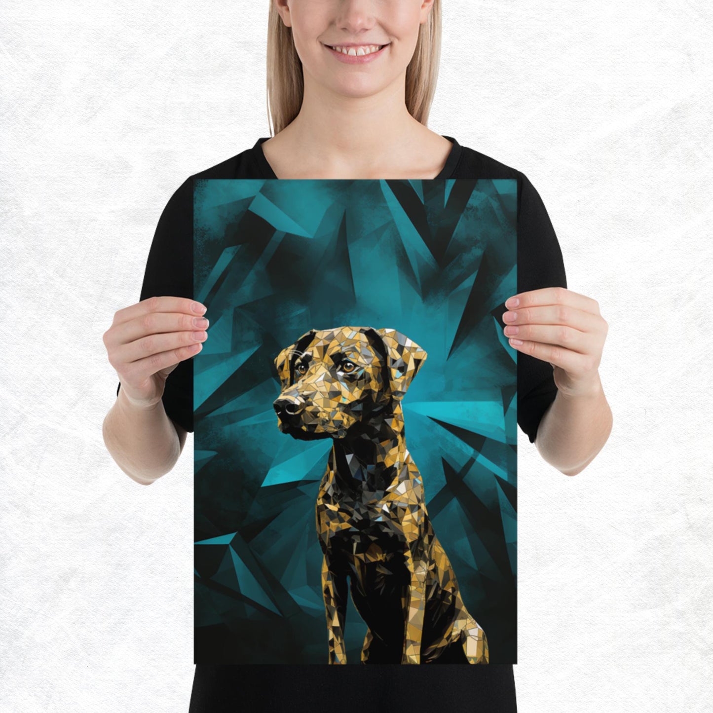 Blue Gold Dog Paper Poster