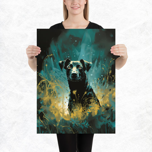 Dark Turquoise Dog Paper Poster