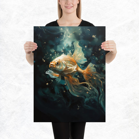 Dark Turquoise Gold Fish Paper Poster