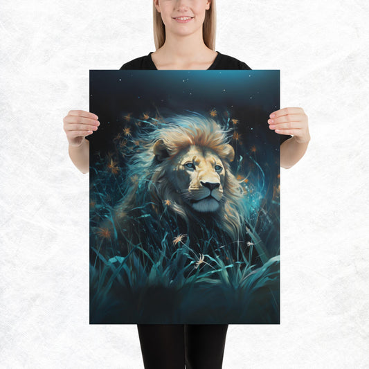 Dark Turquoise Lion Paper Poster