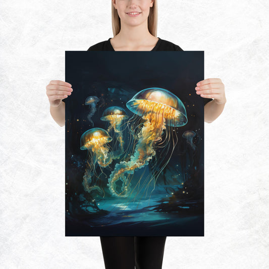 Dark Turquoise Jellyfish Paper Poster