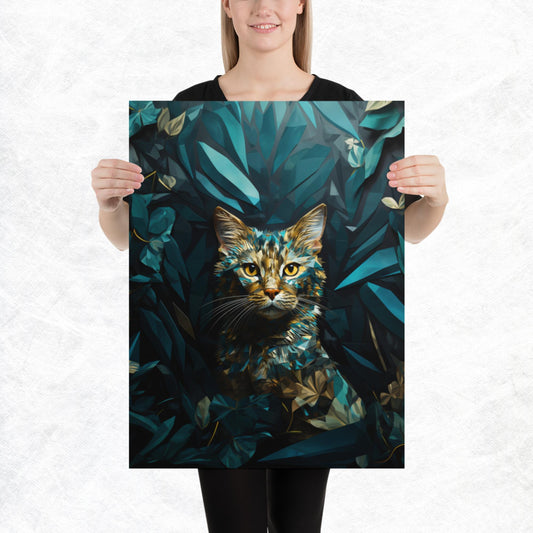 Blue Gold Cat Paper Poster