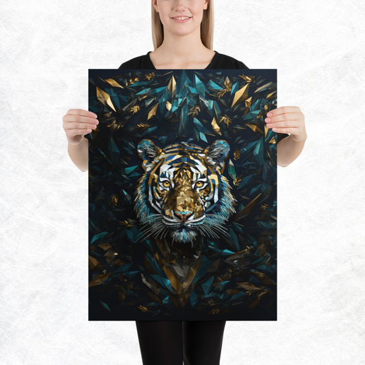 Blue Gold Tiger Paper Poster
