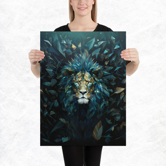 Blue Gold Lion Paper Poster