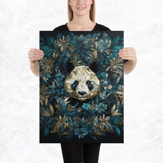 Blue Gold Panda Paper Poster