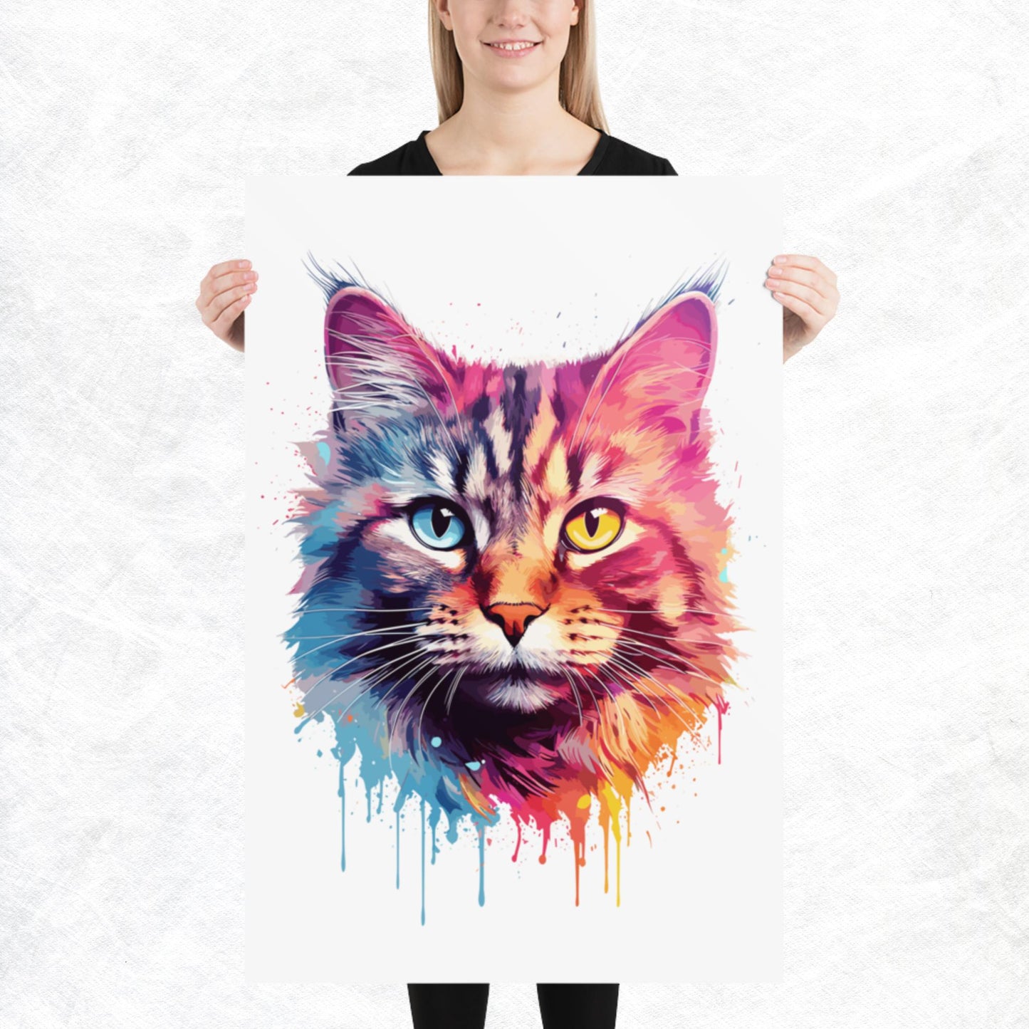 Rainbow Paint Cat Paper Poster