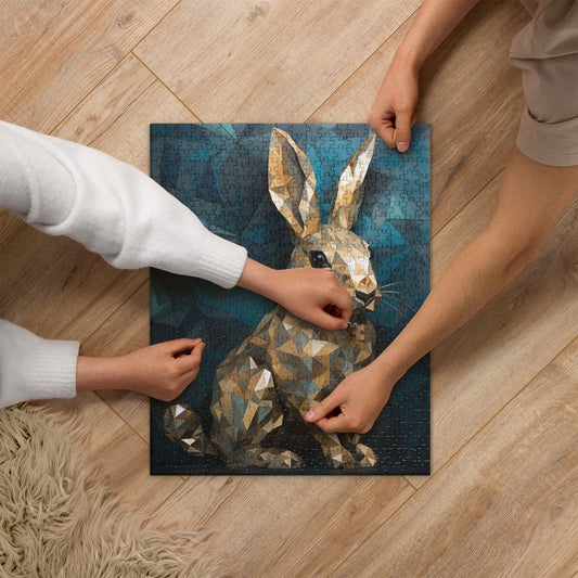 Blue Gold Rabbit Jigsaw Puzzle
