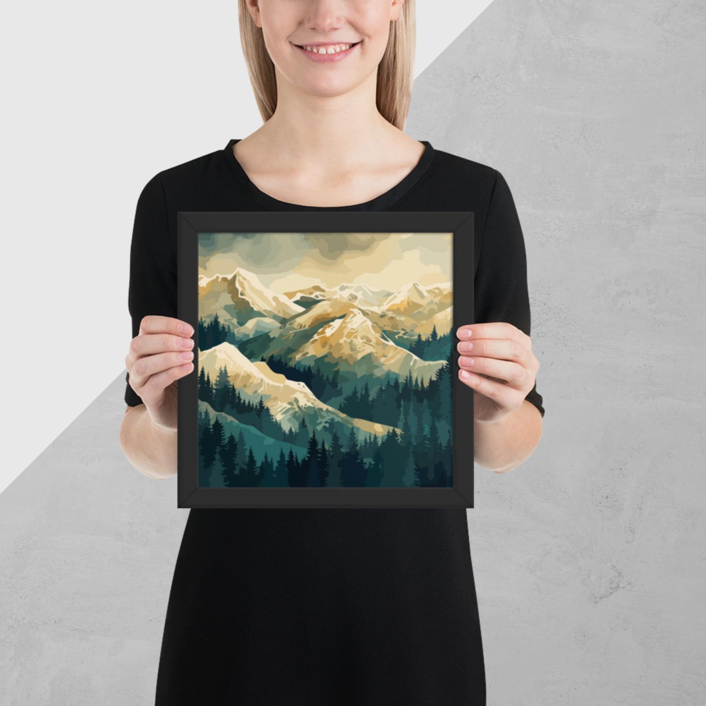 Winter Forest Mountains Framed Poster