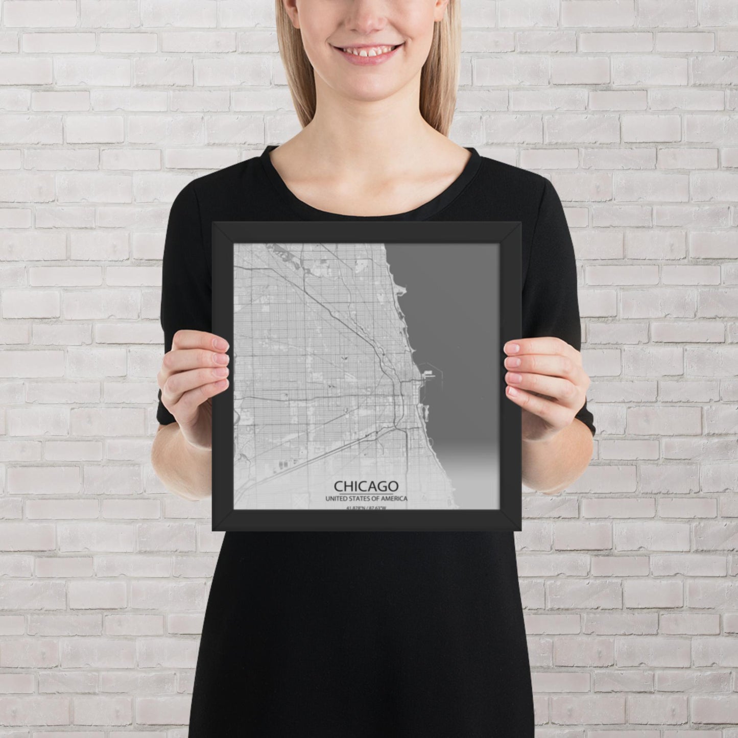 Chicago Light Grey Framed Map