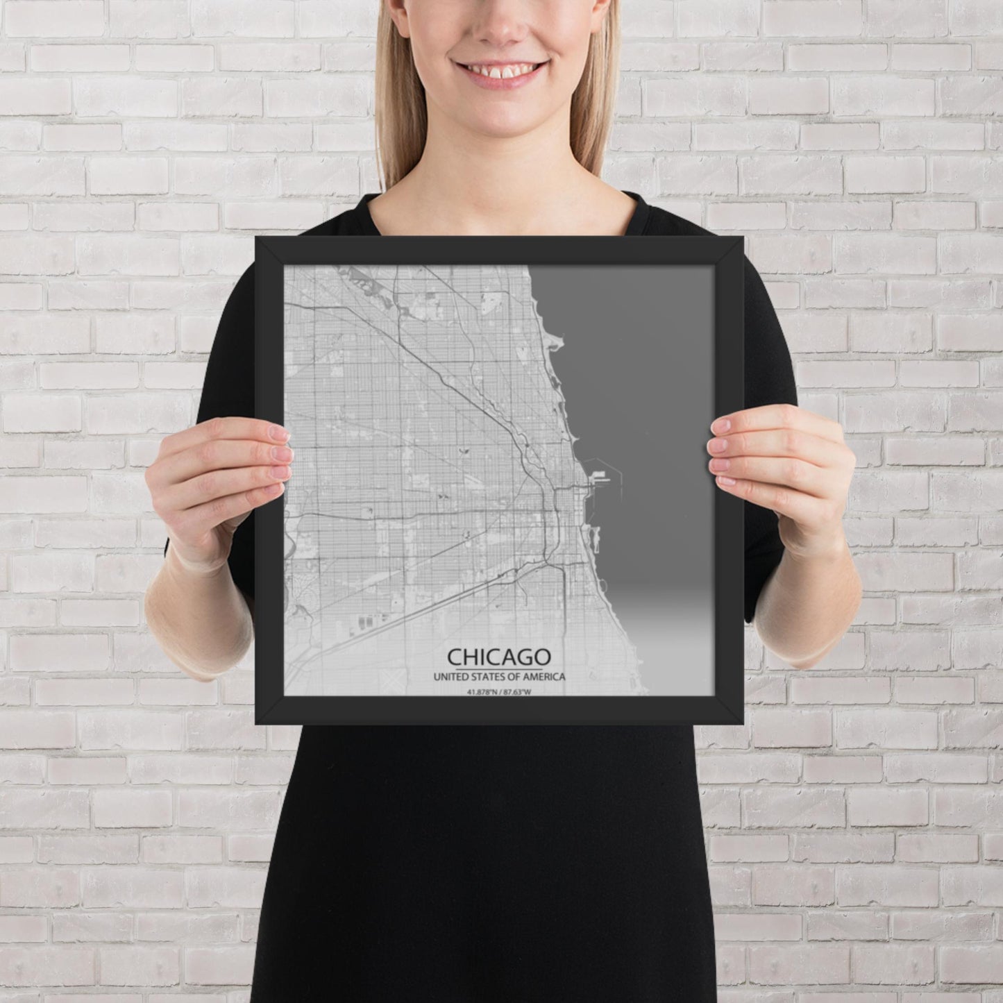 Chicago Light Grey Framed Map