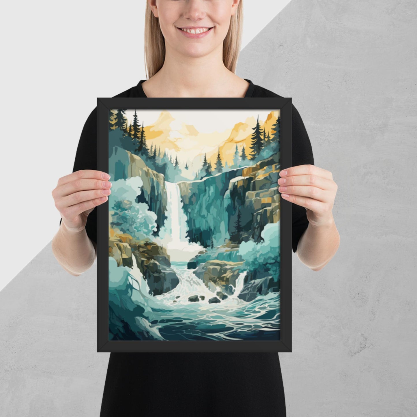 Roaring Forest Waterfall Framed Poster