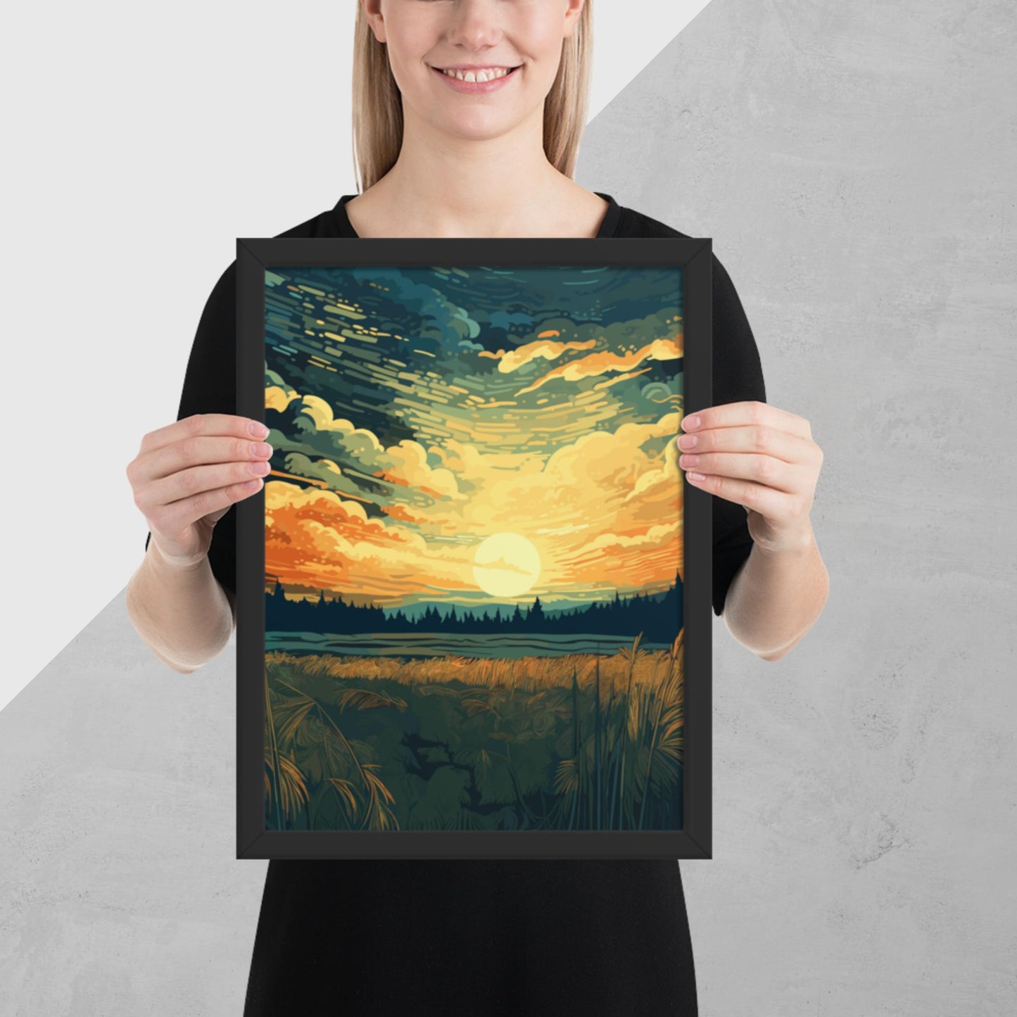 Crop Field Sunset Framed Poster