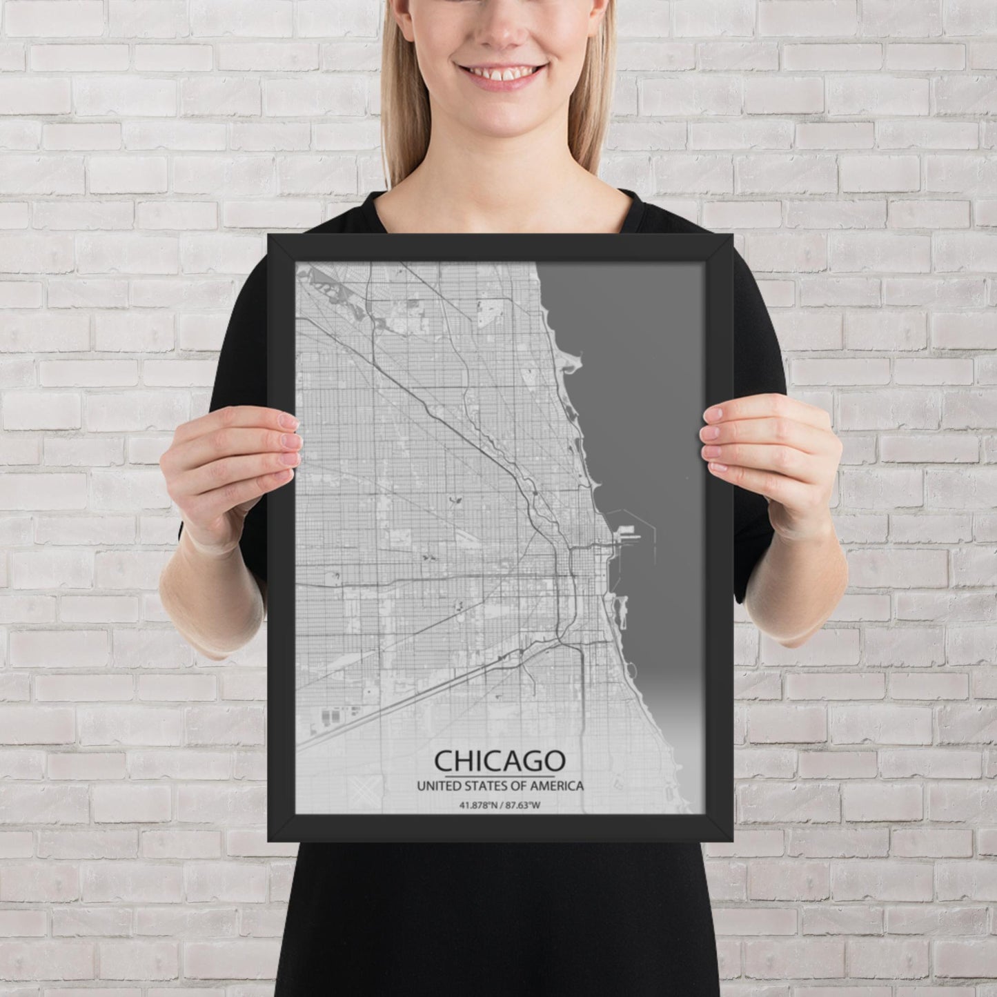 Chicago Light Grey Framed Map