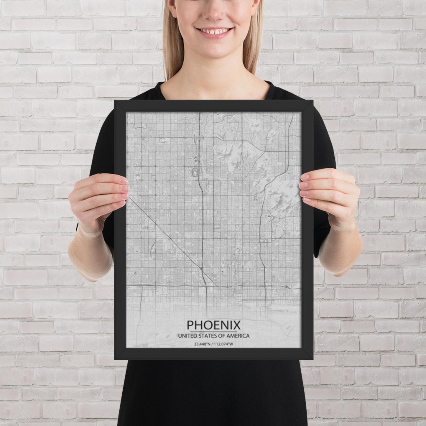 Phoenix Light Grey Framed Map