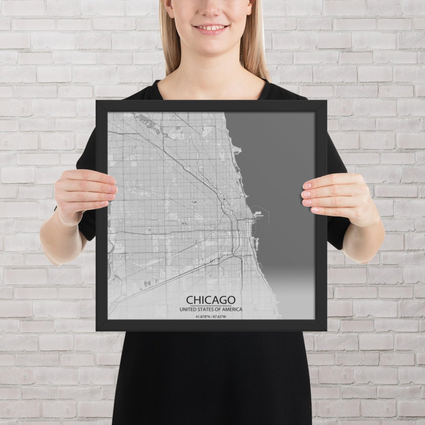 Chicago Light Grey Framed Map