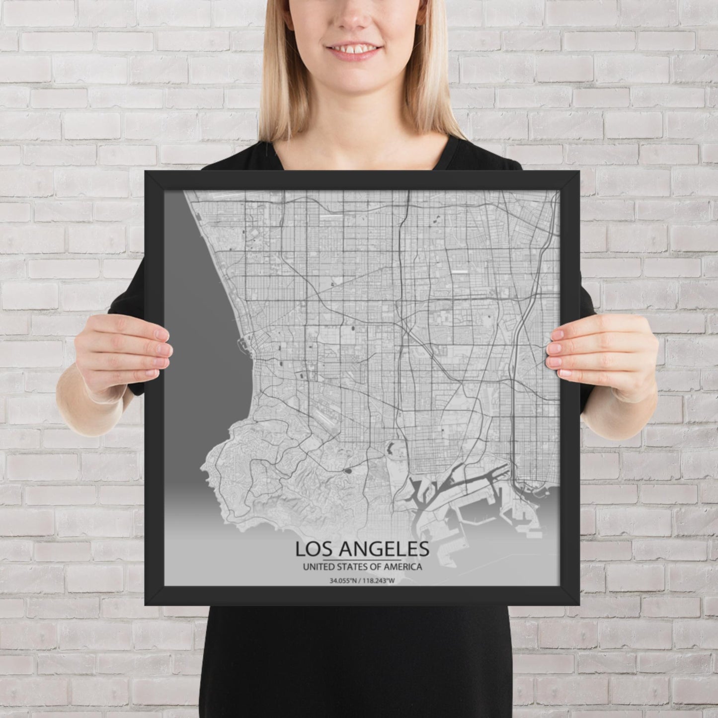 Los Angeles Light Grey Framed Map