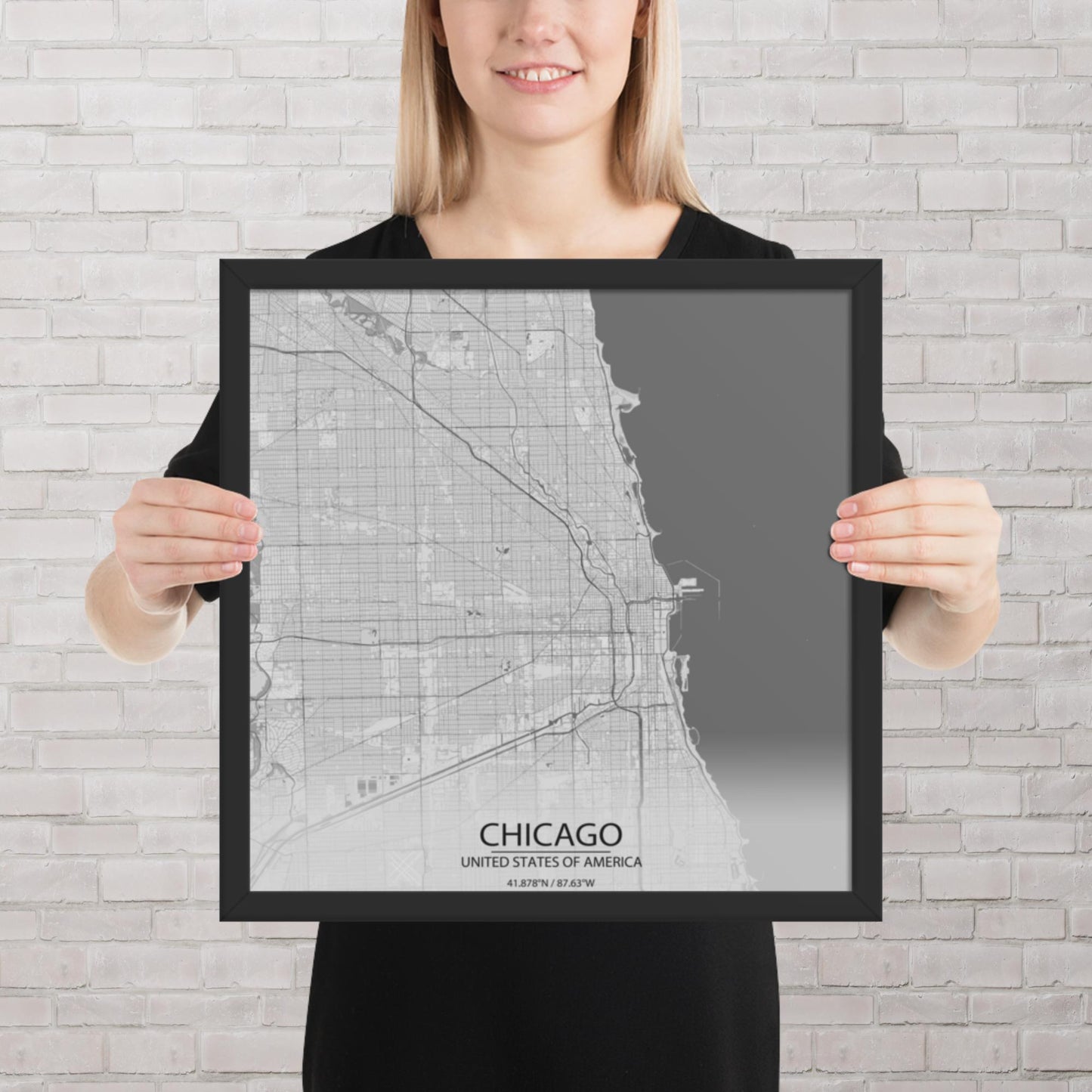 Chicago Light Grey Framed Map