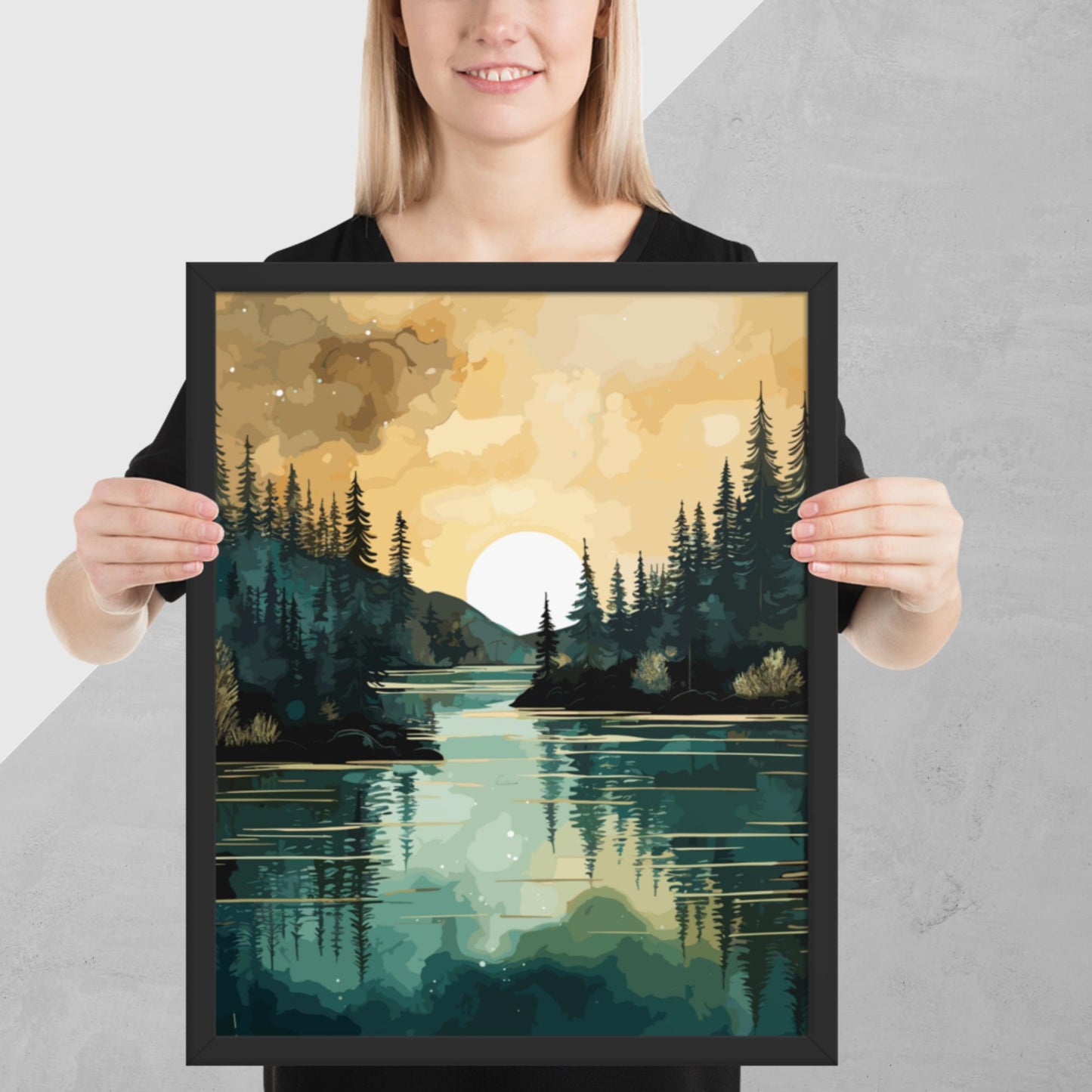 Forest Lake Sunset Framed Poster