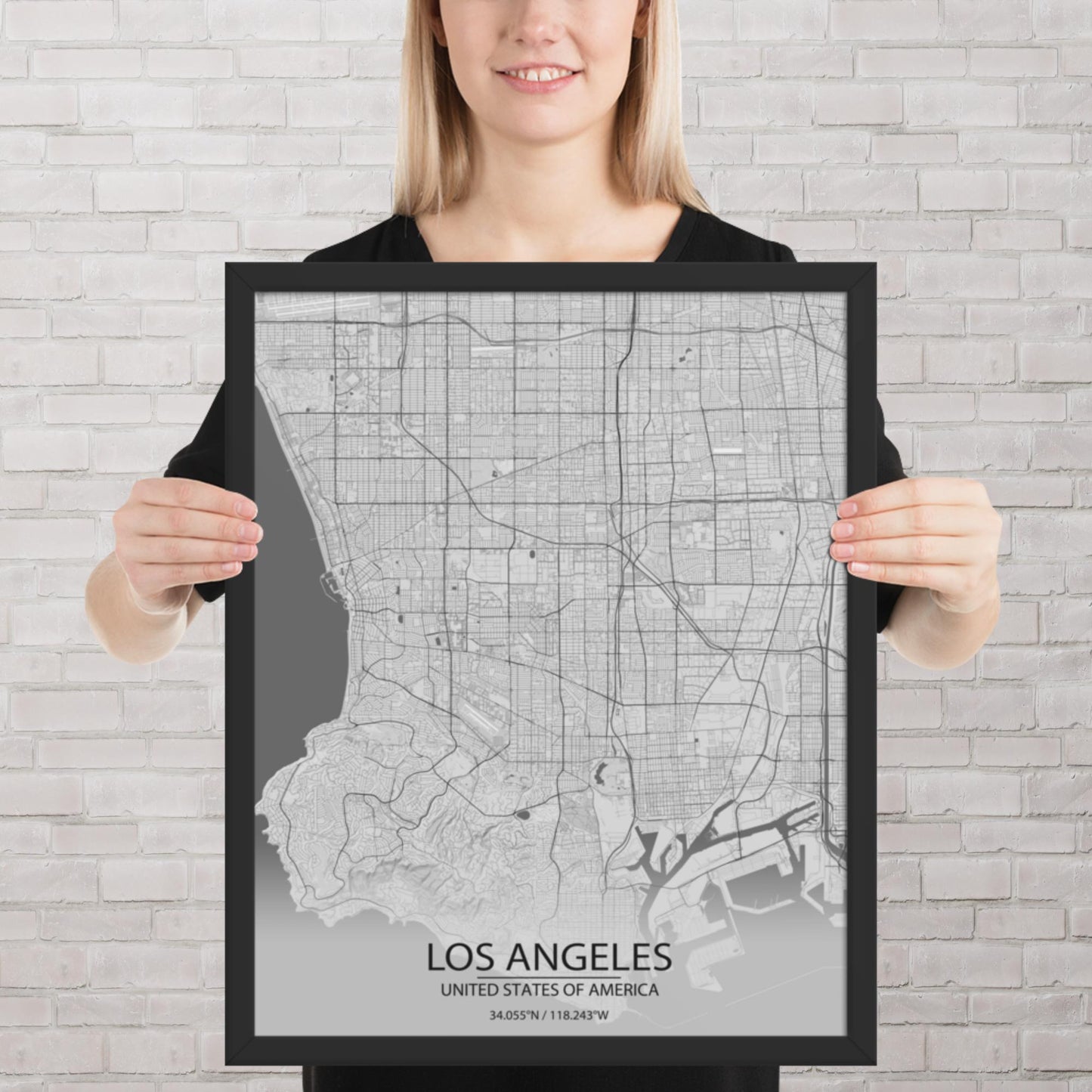 Los Angeles Light Grey Framed Map