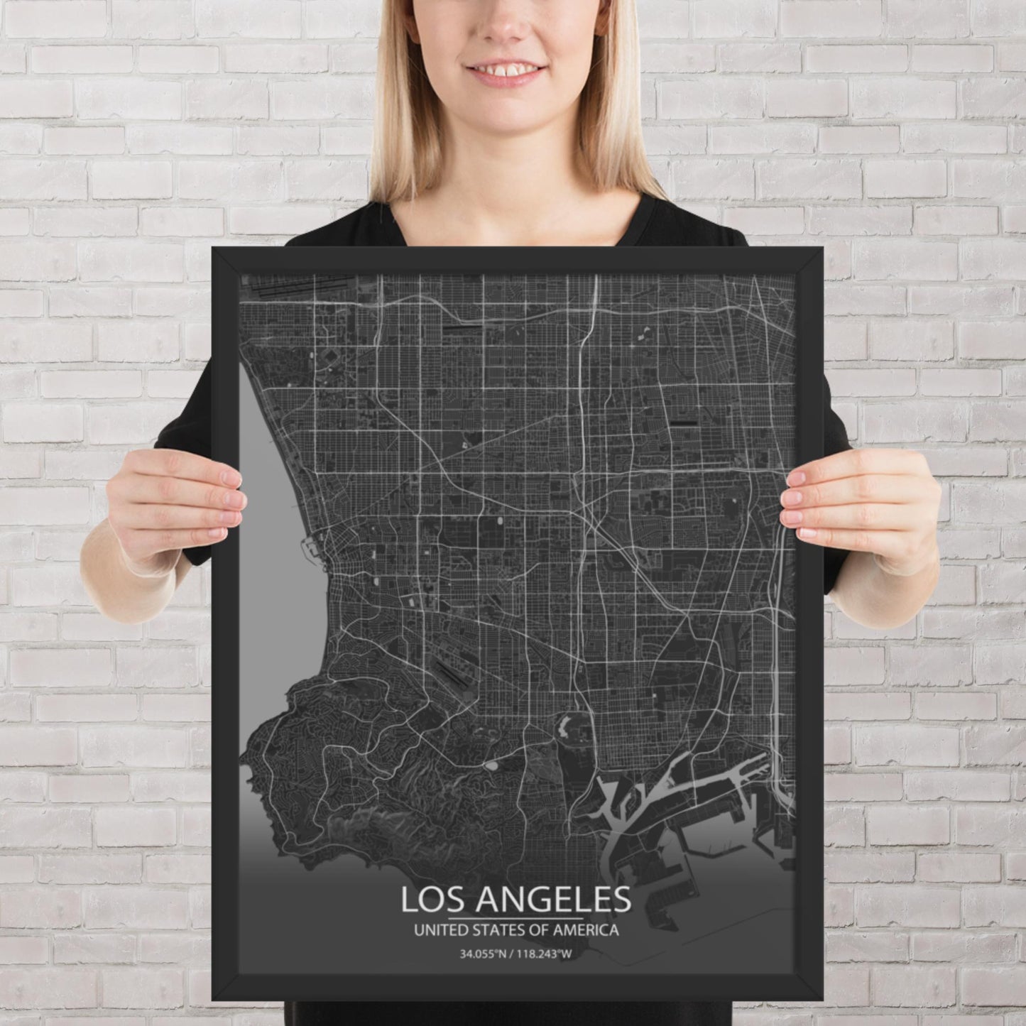 Los Angeles Dark Grey Framed Map
