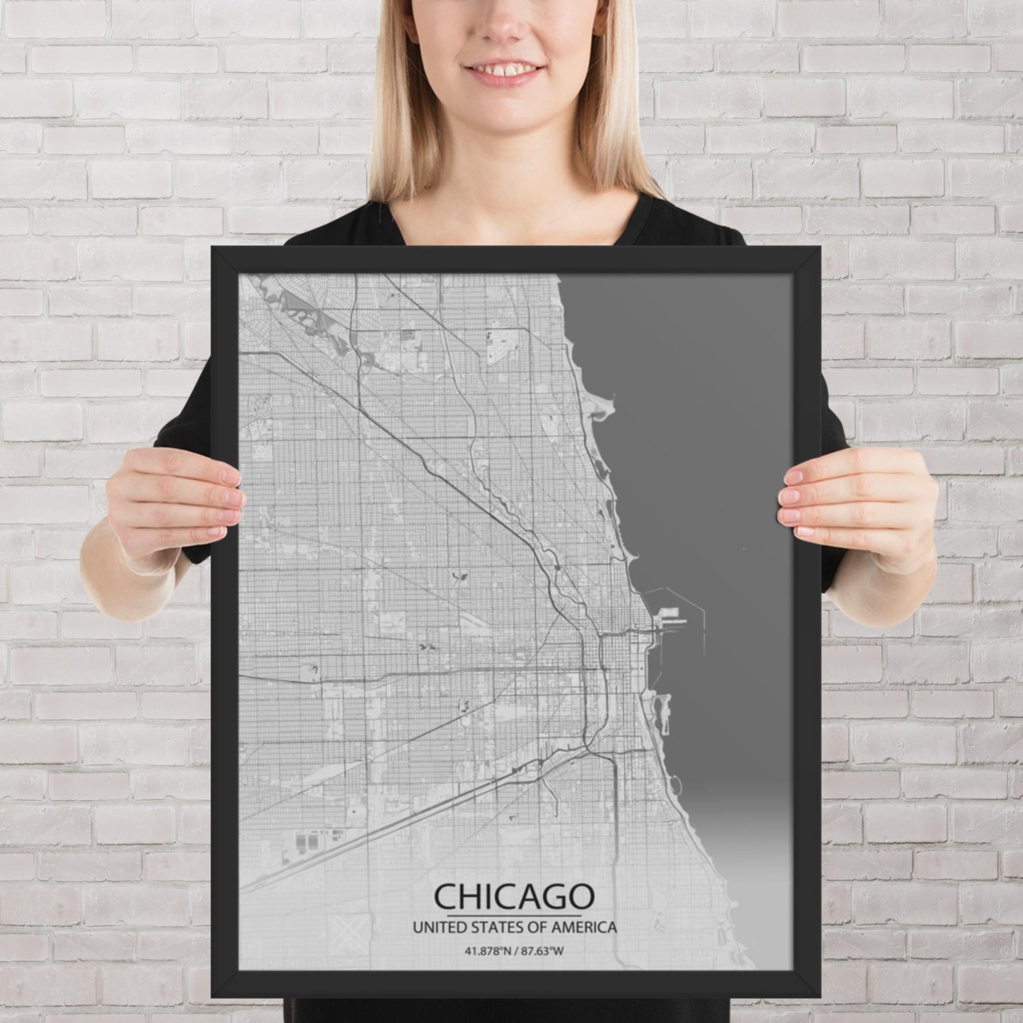 Chicago Light Grey Framed Map