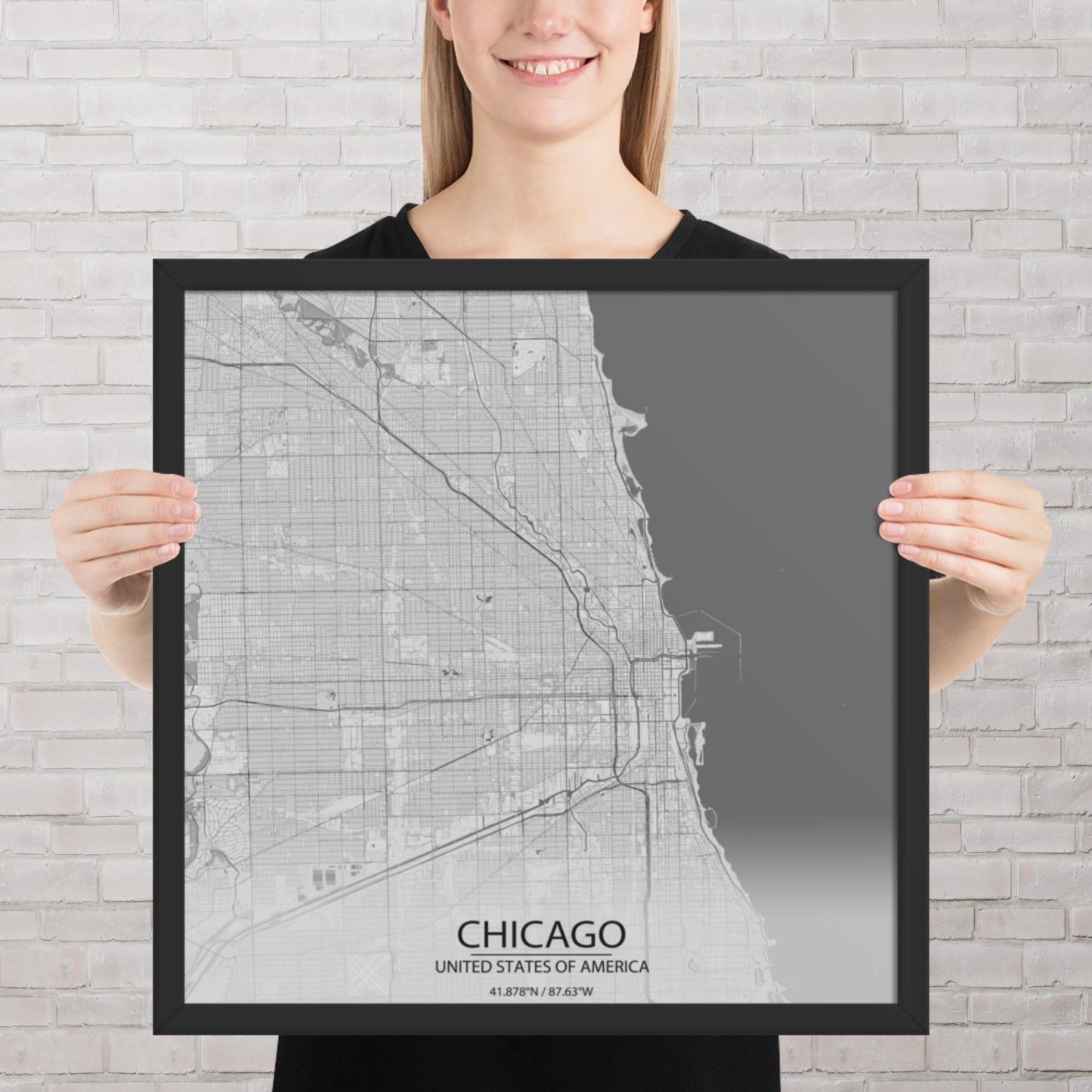 Chicago Light Grey Framed Map