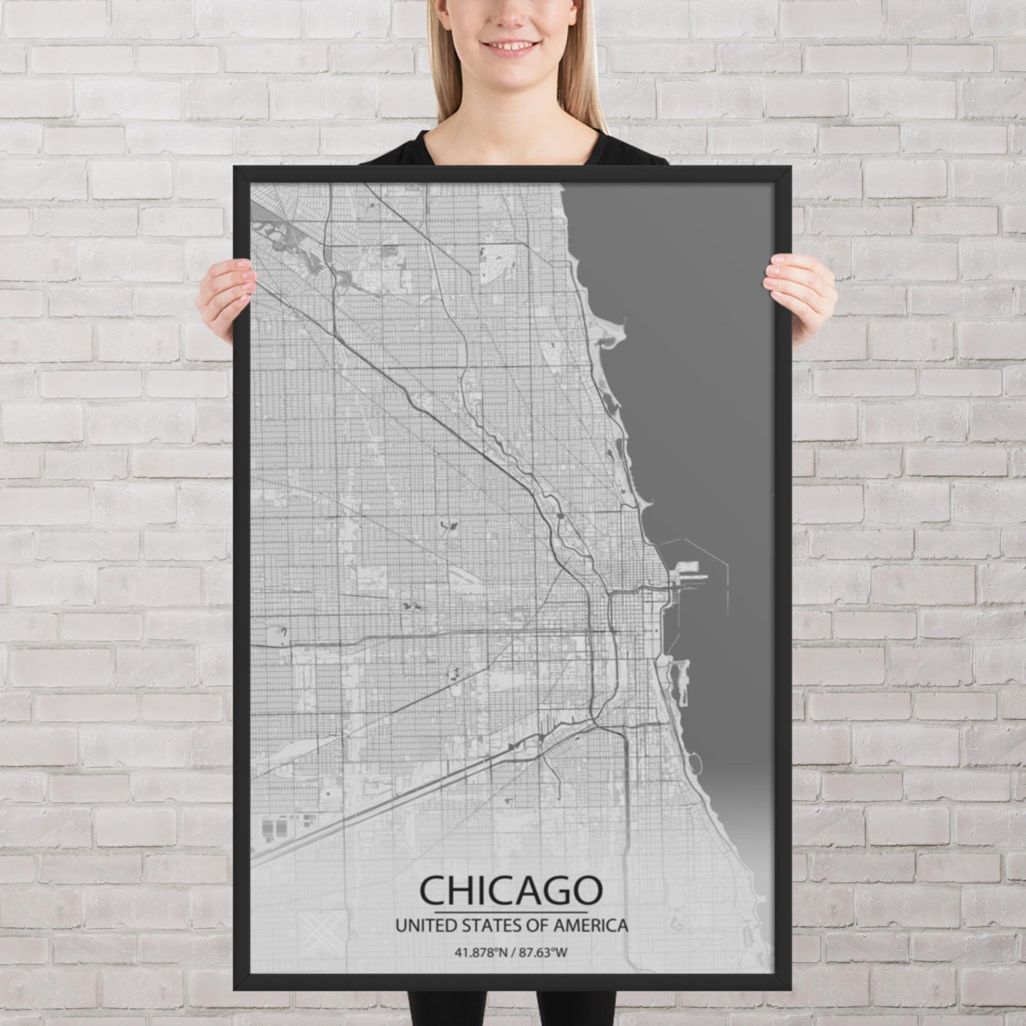 Chicago Light Grey Framed Map
