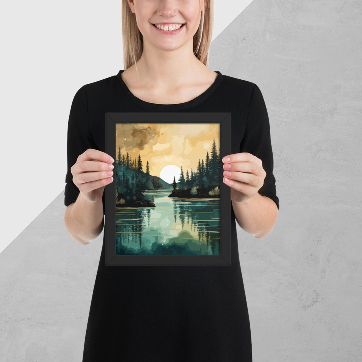 Forest Lake Sunset Framed Poster