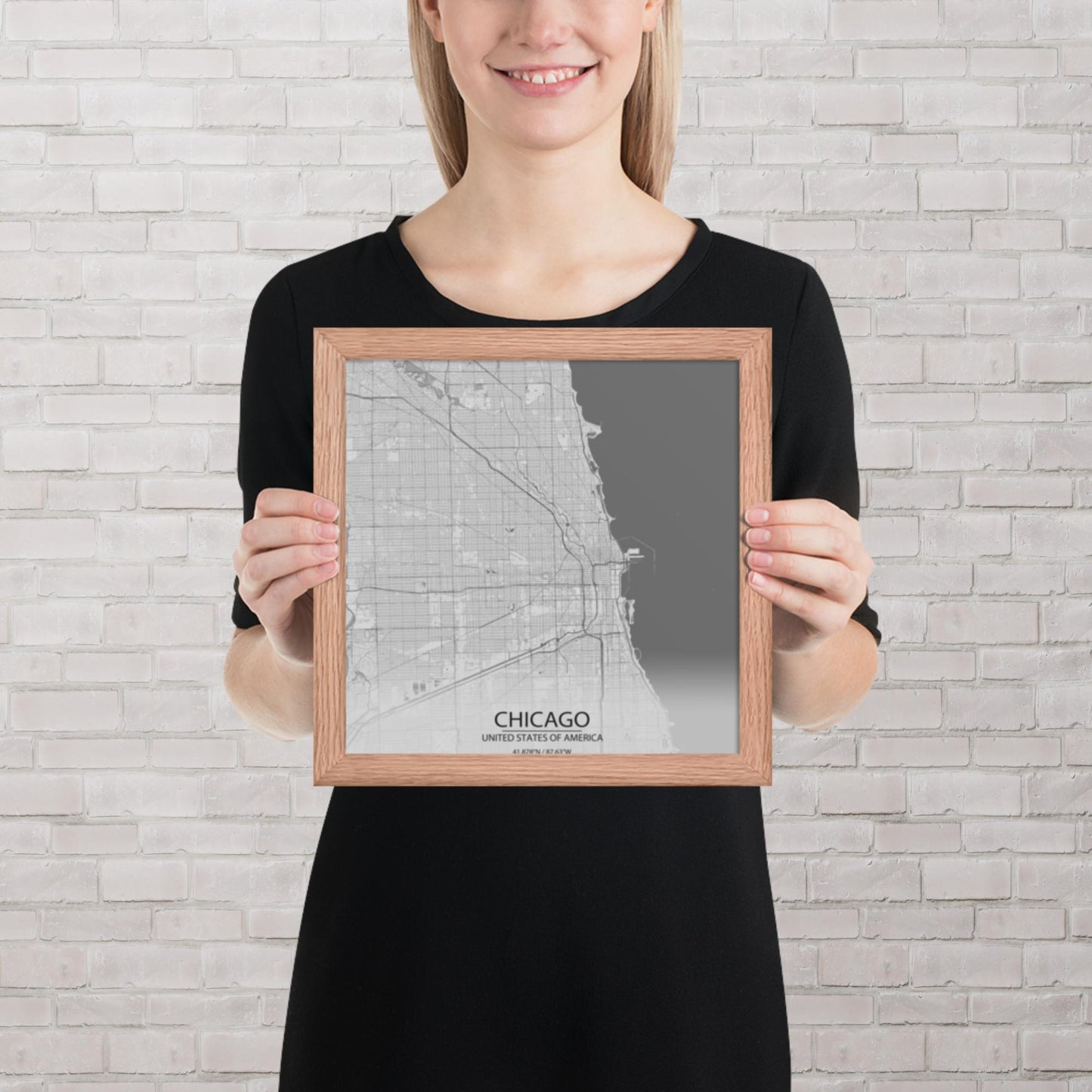 Chicago Light Grey Framed Map
