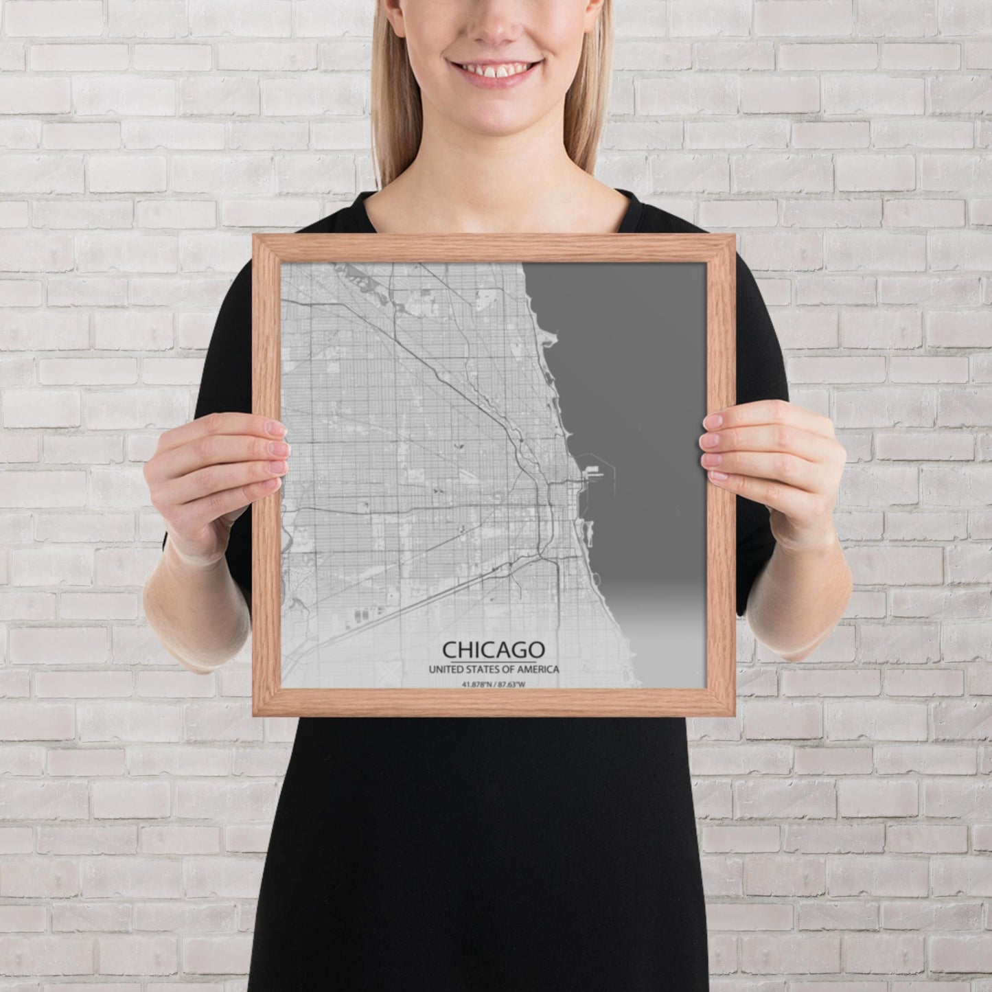 Chicago Light Grey Framed Map