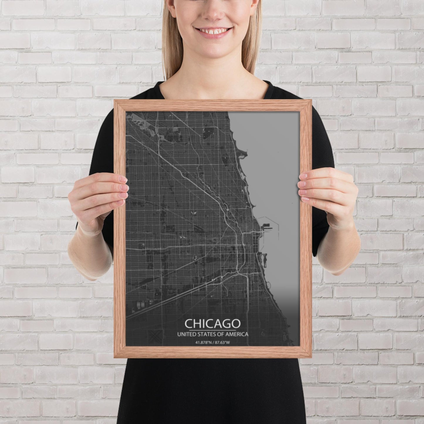 Chicago Dark Grey Framed Map
