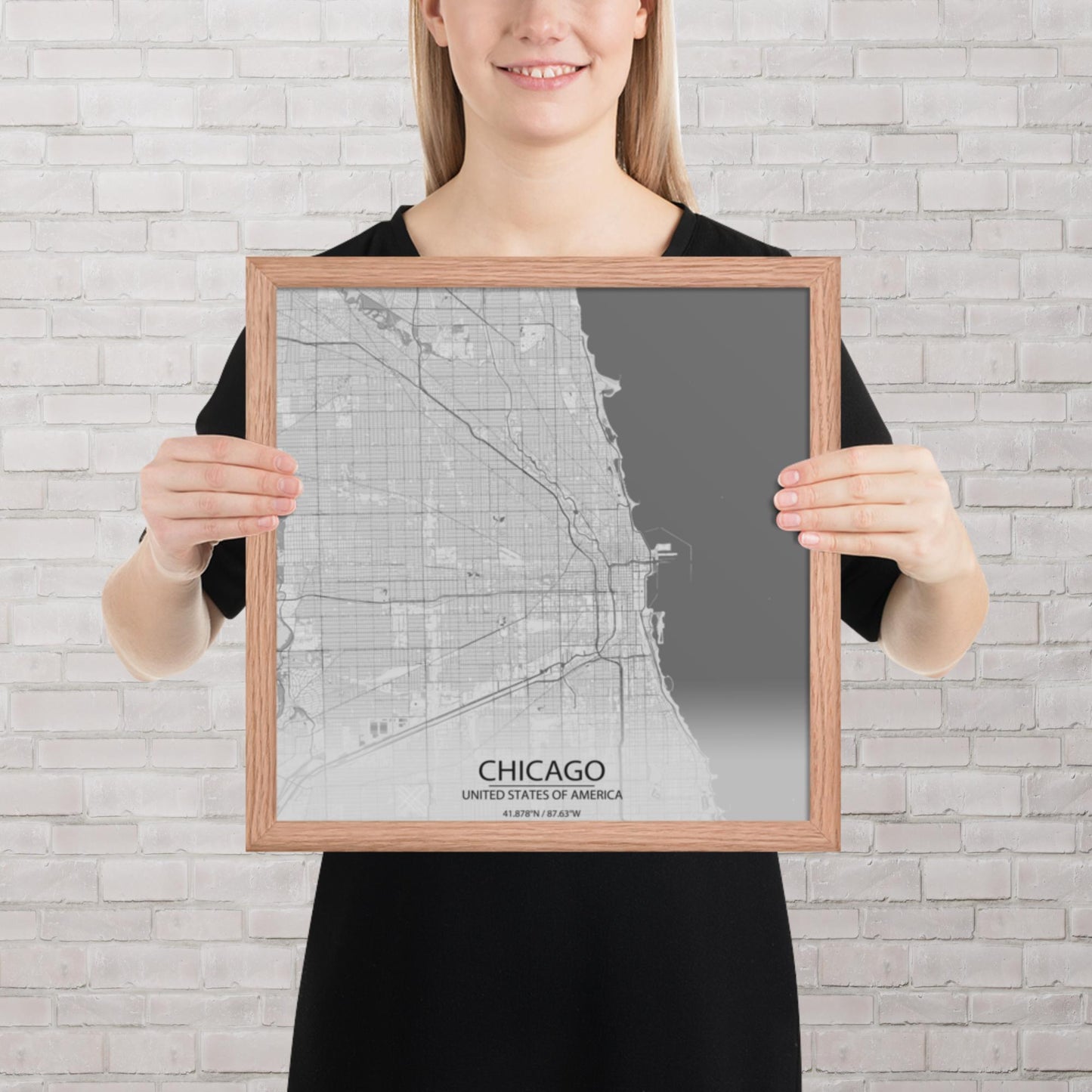 Chicago Light Grey Framed Map