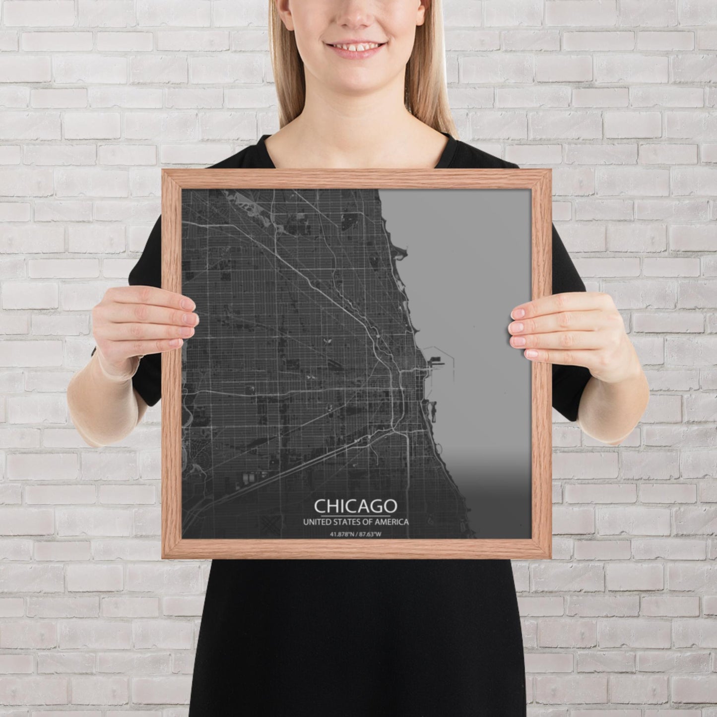 Chicago Dark Grey Framed Map