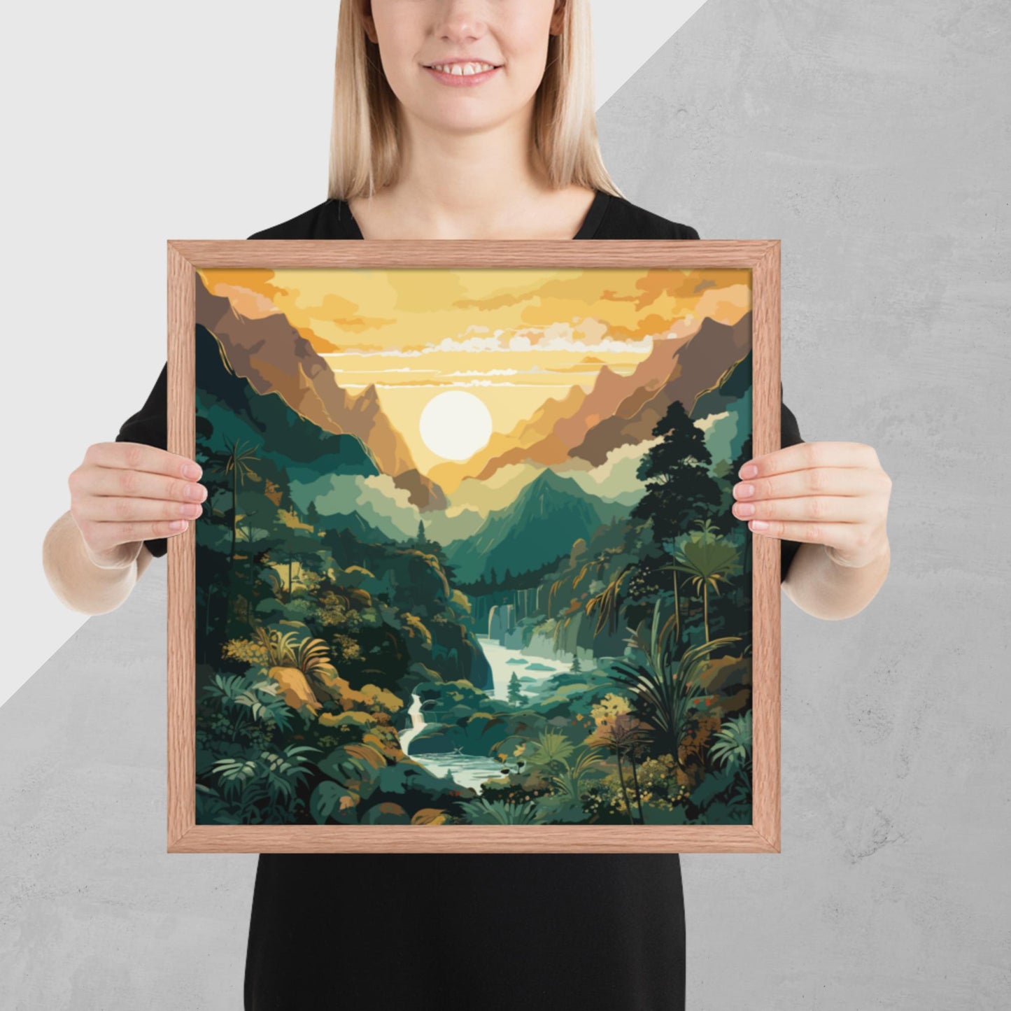 Mountainous Rainforest River Framed Poster