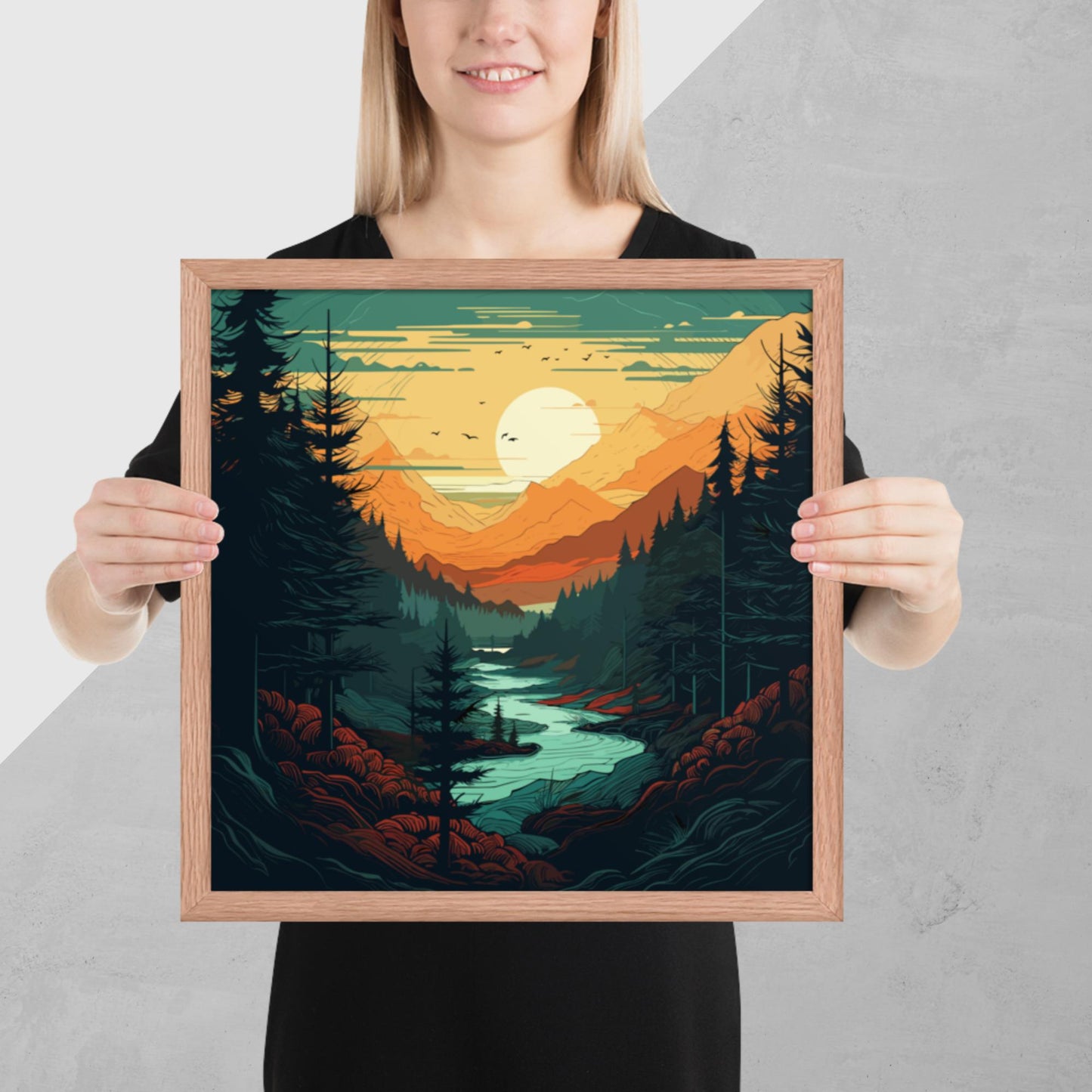 Forest River Sunset Framed Poster