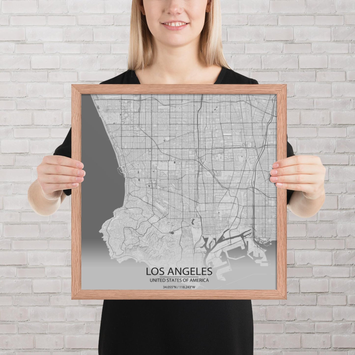 Los Angeles Light Grey Framed Map