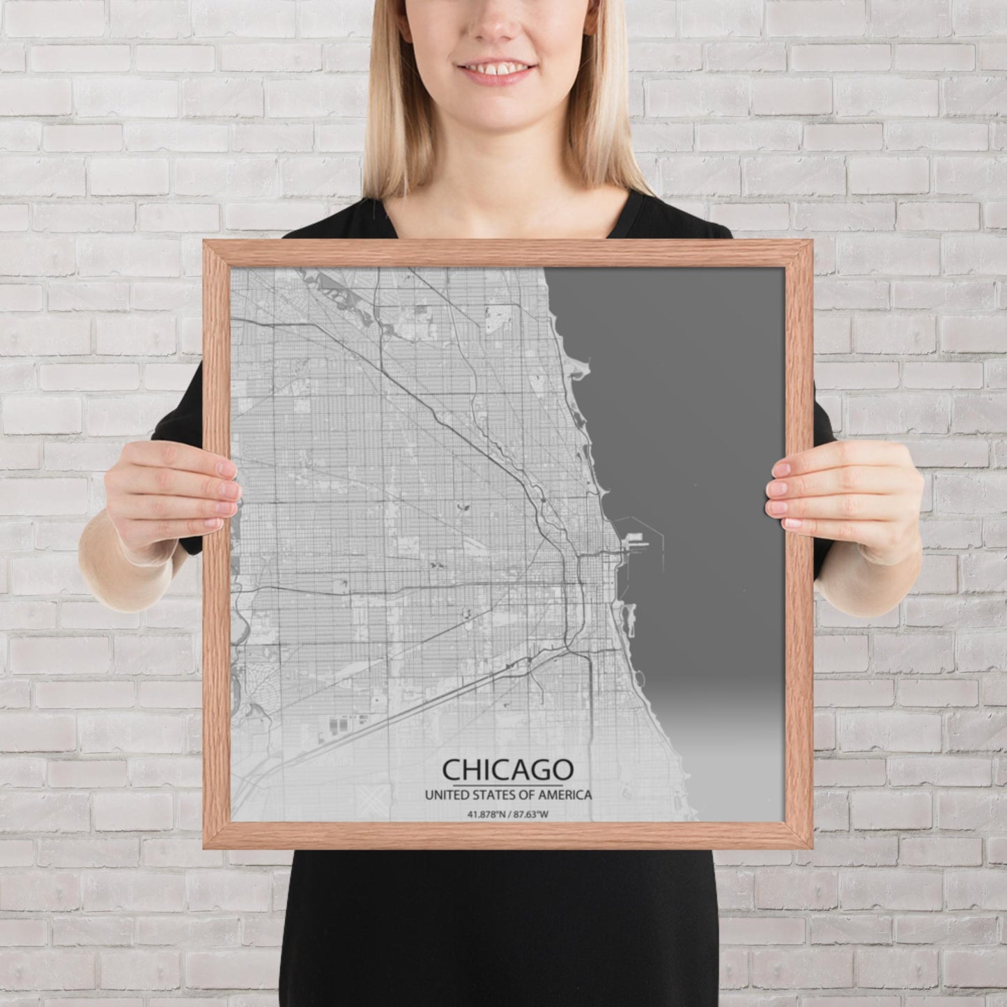 Chicago Light Grey Framed Map