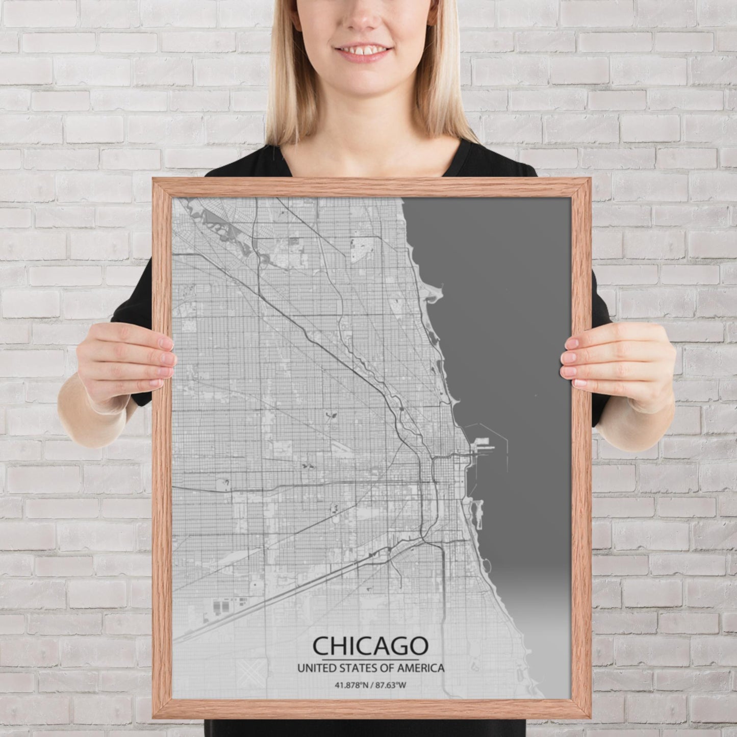 Chicago Light Grey Framed Map