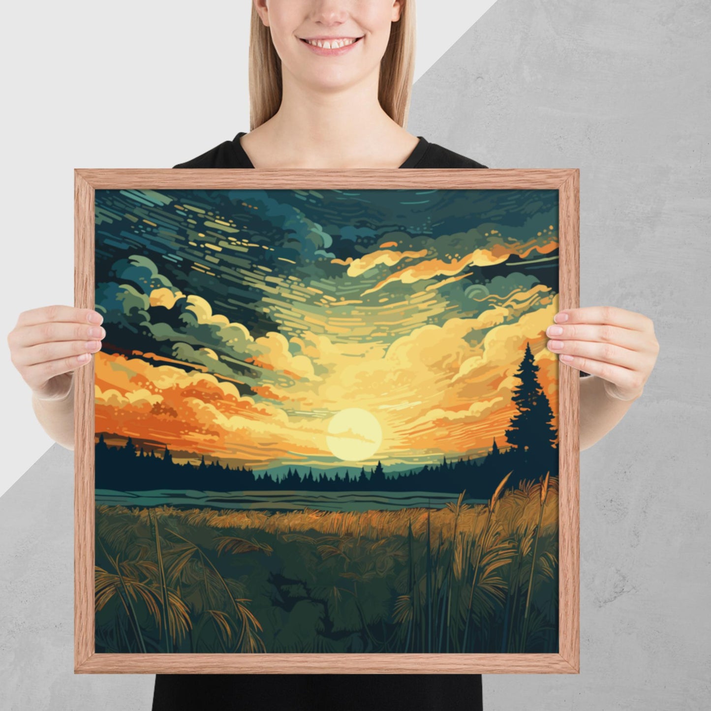 Crop Field Sunset Framed Poster