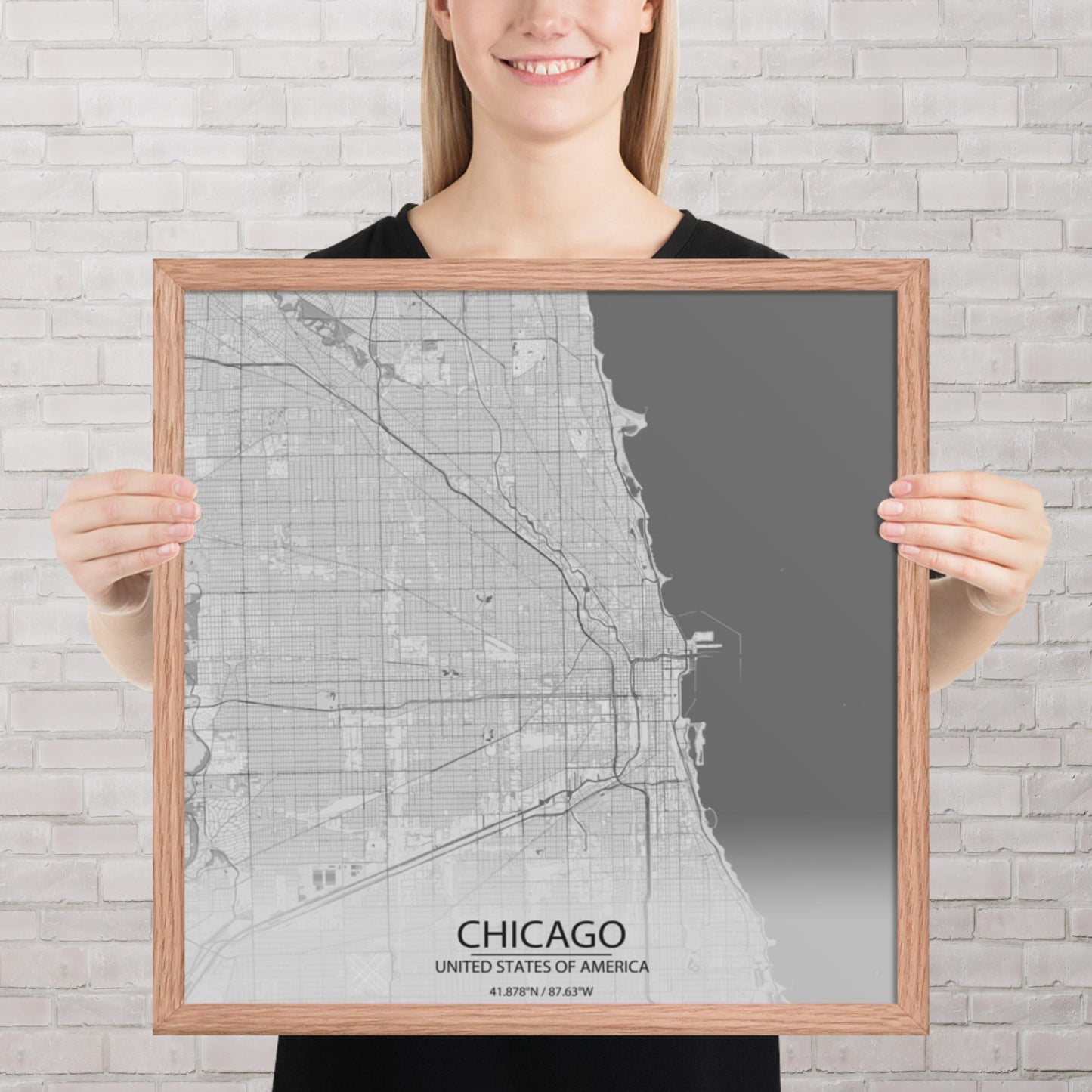 Chicago Light Grey Framed Map