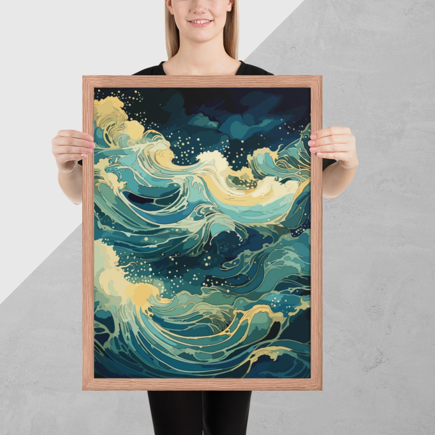 Nighttime Ocean Waves Framed Poster