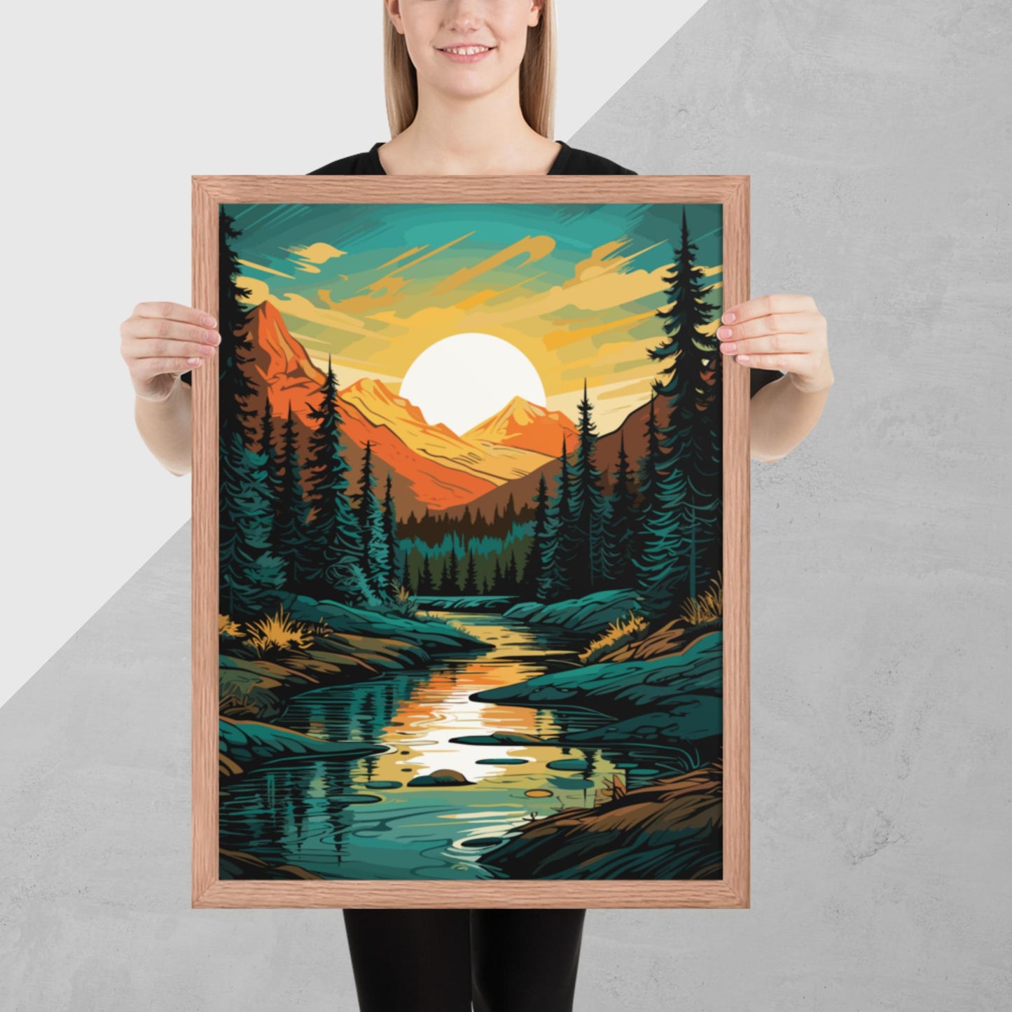 Forest Mountain River Framed Poster