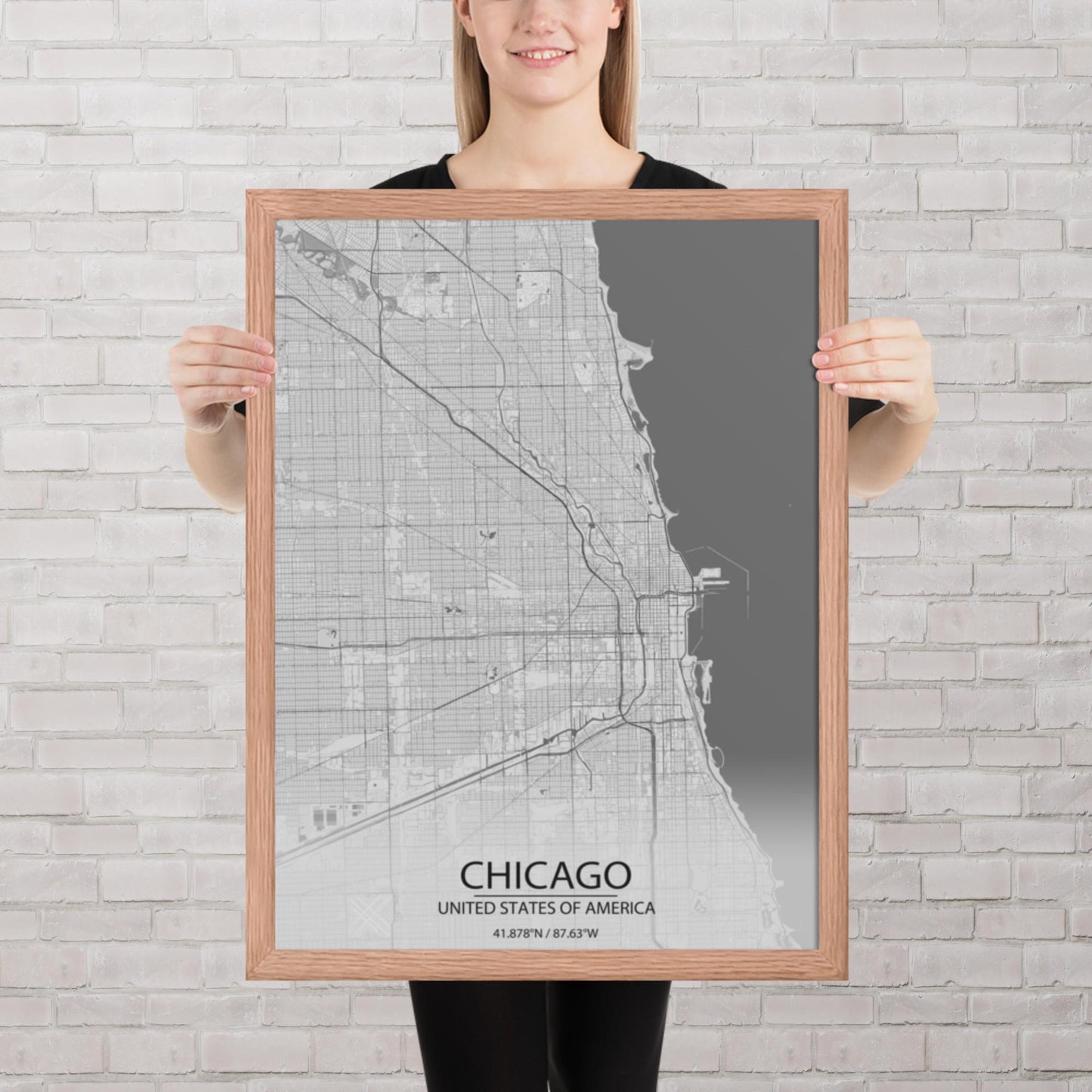 Chicago Light Grey Framed Map