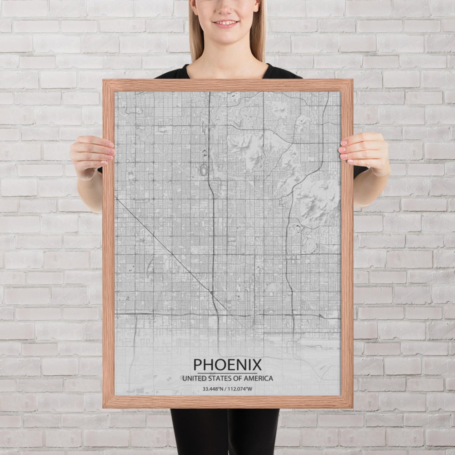 Phoenix Light Grey Framed Map