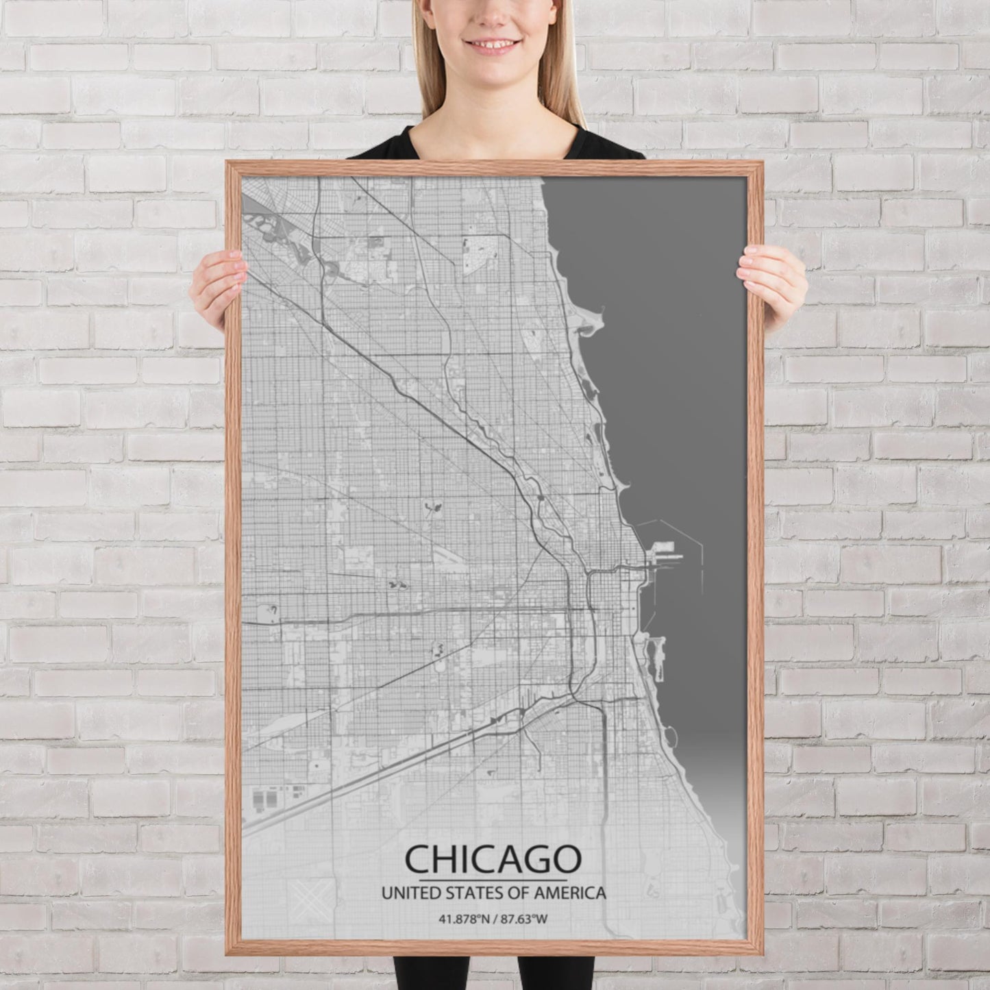 Chicago Light Grey Framed Map