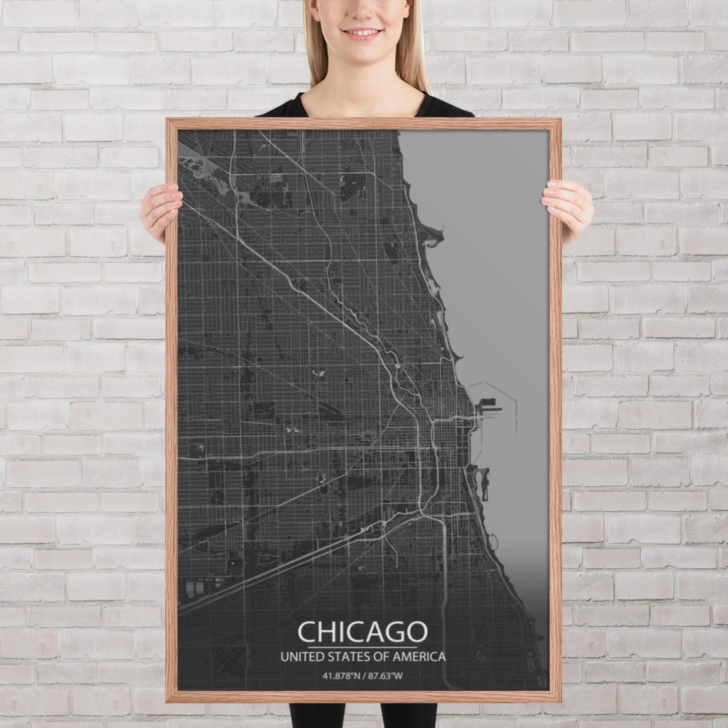 Chicago Dark Grey Framed Map