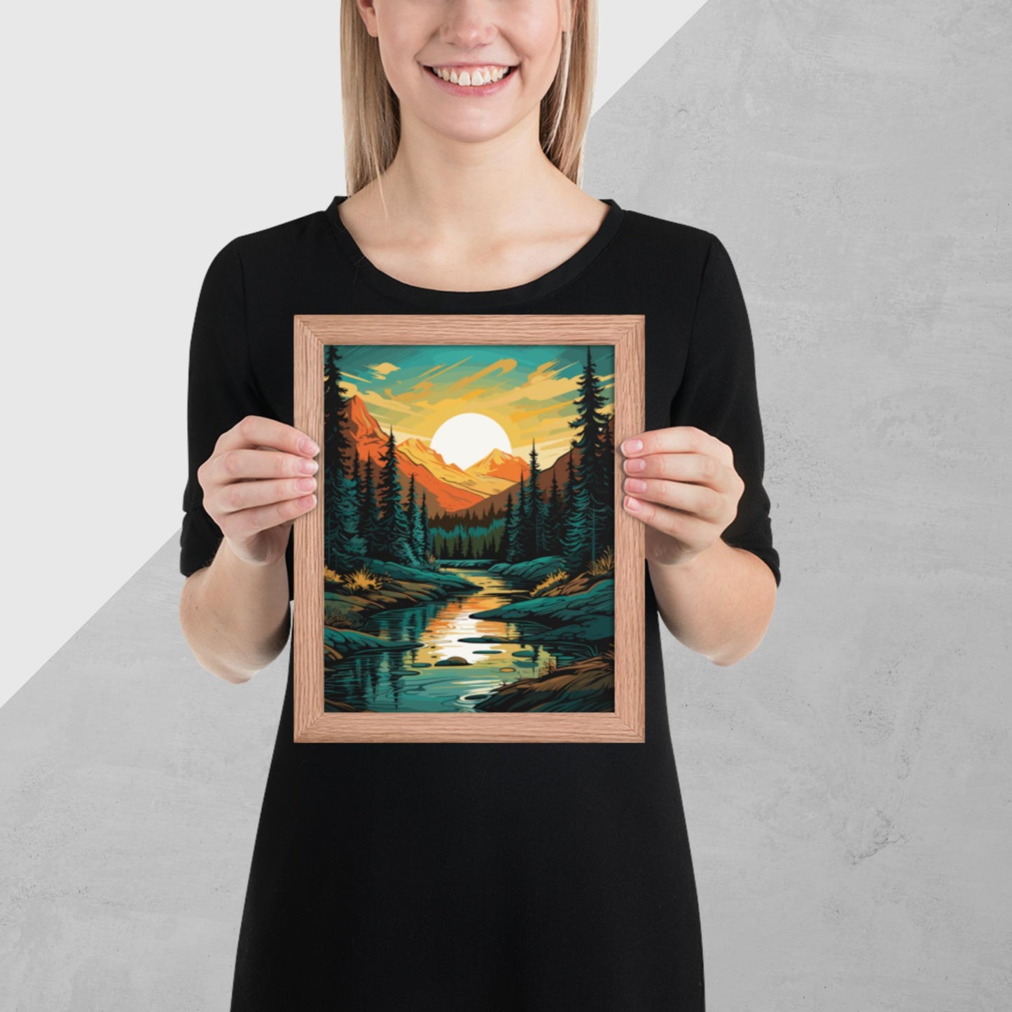 Forest Mountain River Framed Poster