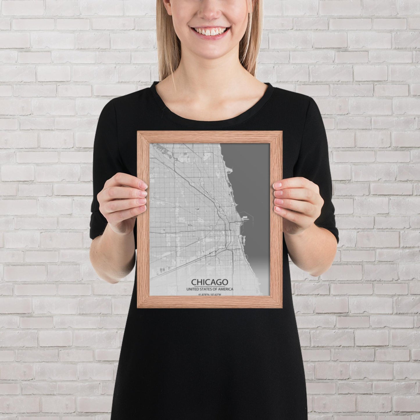 Chicago Light Grey Framed Map