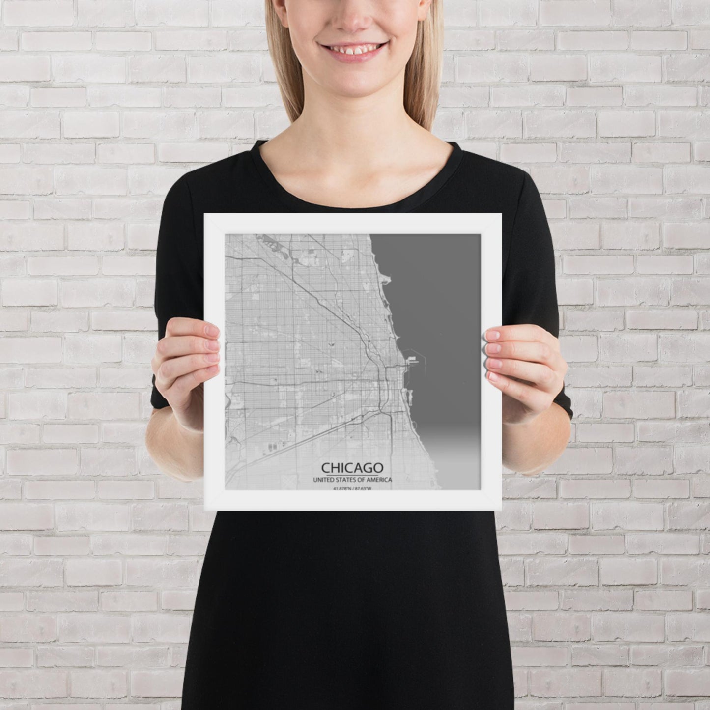 Chicago Light Grey Framed Map